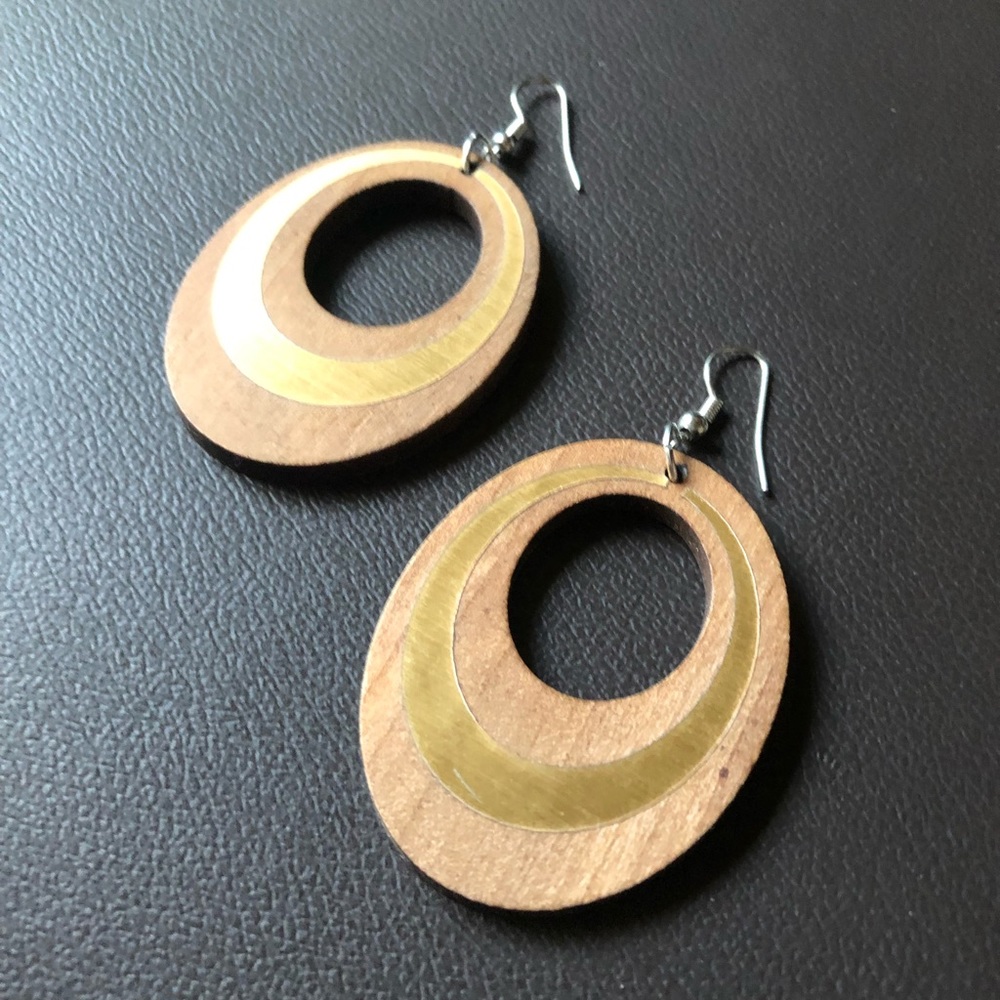 Wood and brass lightweight earrings